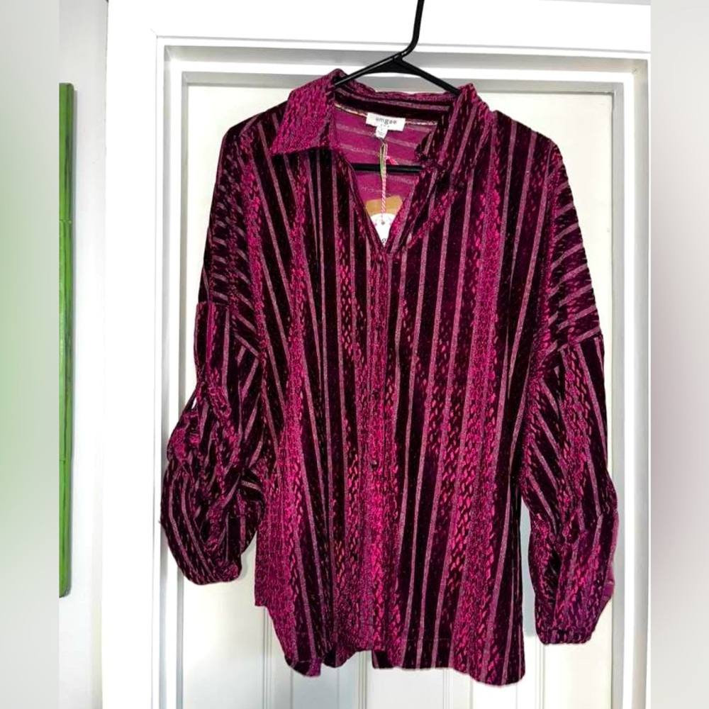 Women's Striped Velvet Top in Burgundy by Umgee